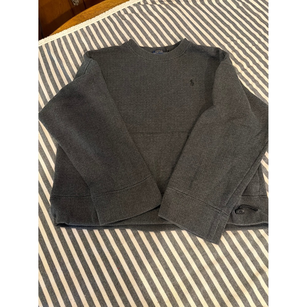 Polo Ralph Lauren Womens Charcoal Grey Herringbone Knit Sweatshirt Size M Pony